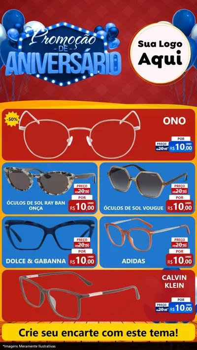 Modelo de TV para TV Vertical com o tema Promoção de Aniversário para Óticas
