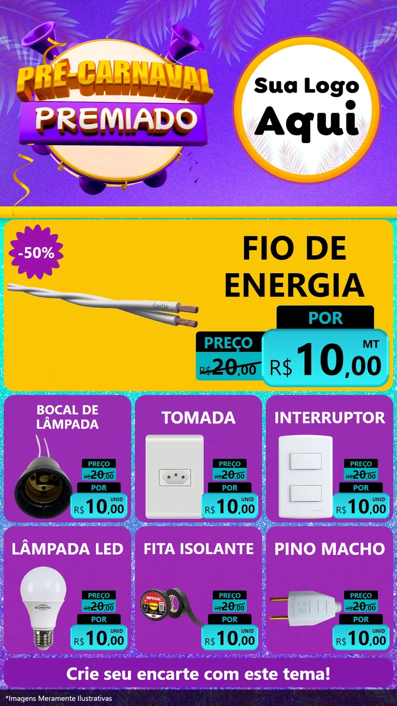 Modelo de Rede Social para Stories com o tema Pré-Carnaval Premiado para Materiais Elétricos