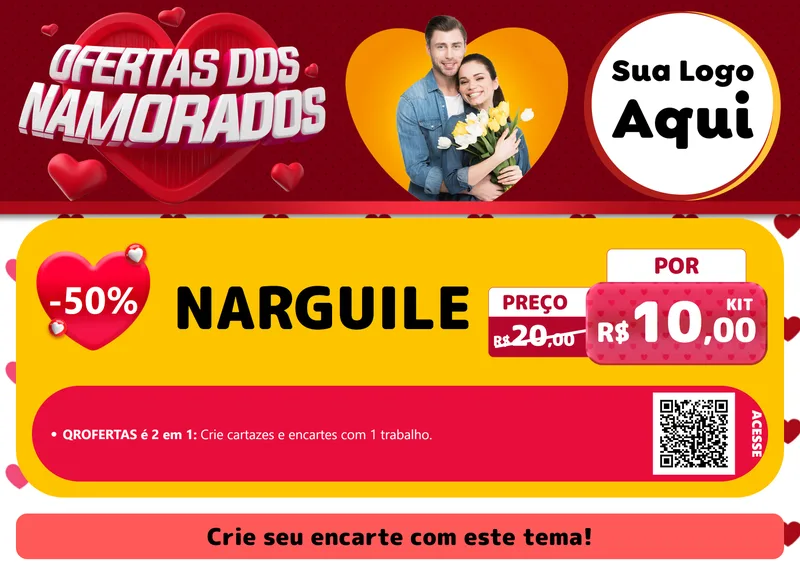 Modelo de Cartaz para Cartaz A4 Horizontal com o tema Ofertas Dos Namorados para Tabacaria