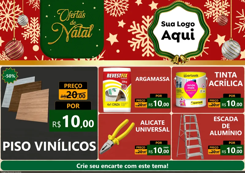 Modelo de Encarte para Encarte A4 Horizontal com o tema Natal de Ofertas para Material para Construção