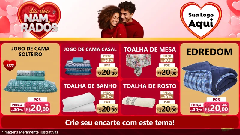 Modelo de TV para TV Horizontal com o tema Dia dos Namorados para Cama, Mesa e Banho