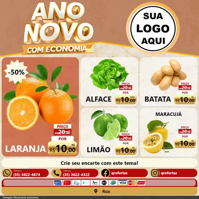 Modelo de Rede Social para Feed Facebook com o tema Ano Novo Com Economia para Hortifrúti
