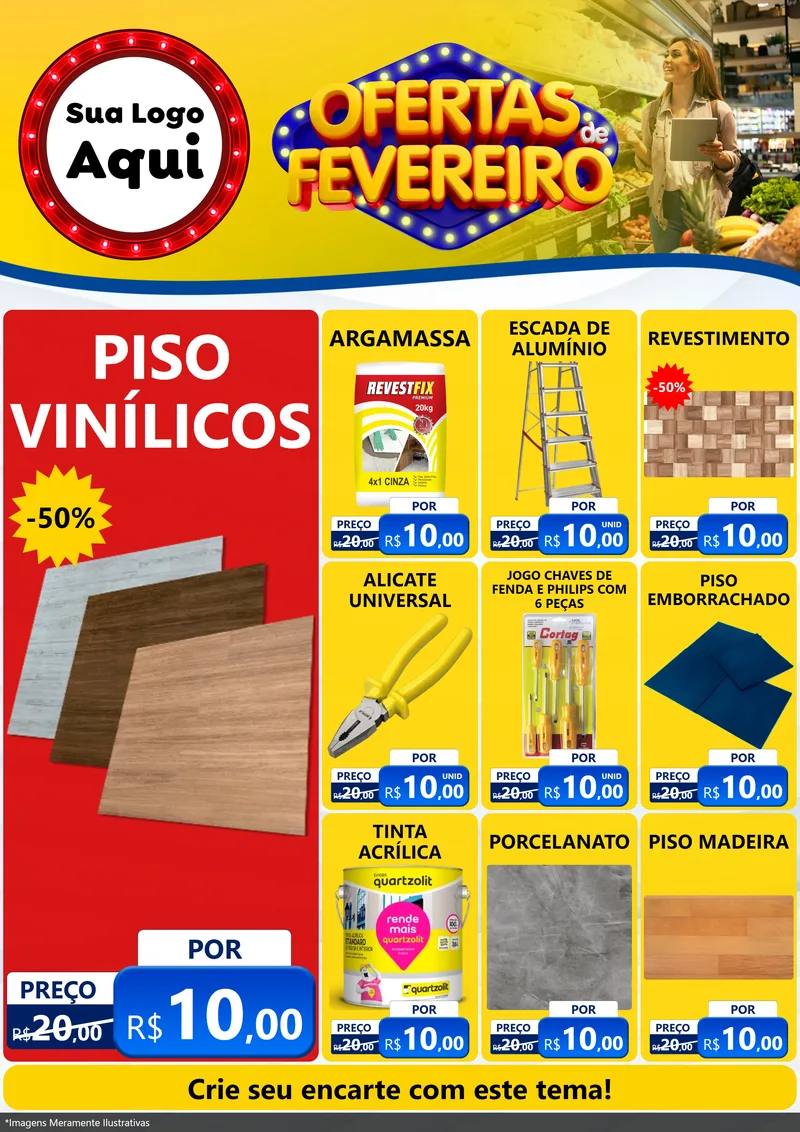 Modelo de Encarte para Encarte A4 Vertical com o tema Ofertas de Fevereiro para Material para Construção