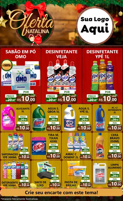 Modelo de Encarte para Encarte Grande com o tema Ofertas Natalina para Produtos de Limpeza