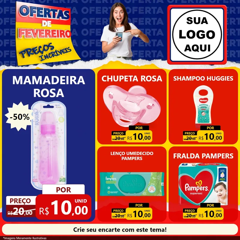 Modelo de Rede Social para Feed Facebook com o tema Ofertas de Fevereiro - Preços Incríveis para Bebês