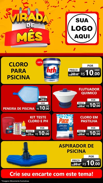 Modelo de TV para TV Vertical com o tema Virada de Mês para Produtos para Piscina