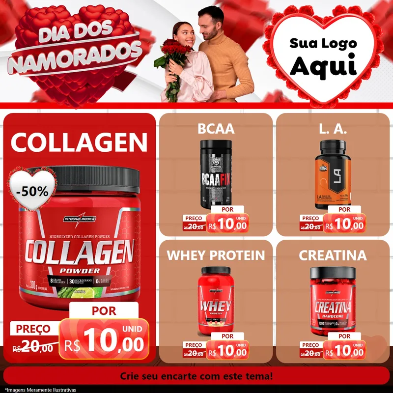 Modelo de Rede Social para Feed Facebook com o tema Dia dos Namorados para Suplementos alimentares