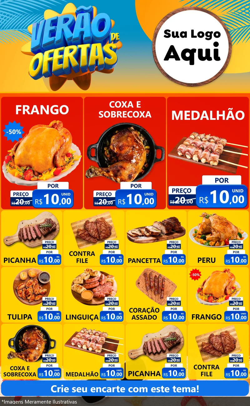 Modelo de Encarte para Encarte Grande com o tema Verão de Ofertas para Assados