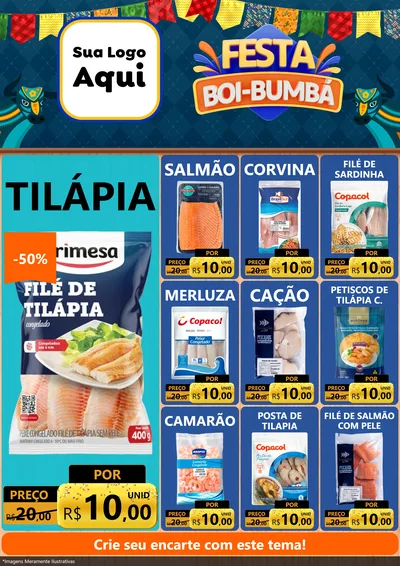 Modelo de Encarte para Encarte A4 Vertical com o tema Festa Boi Bumbá para Peixaria