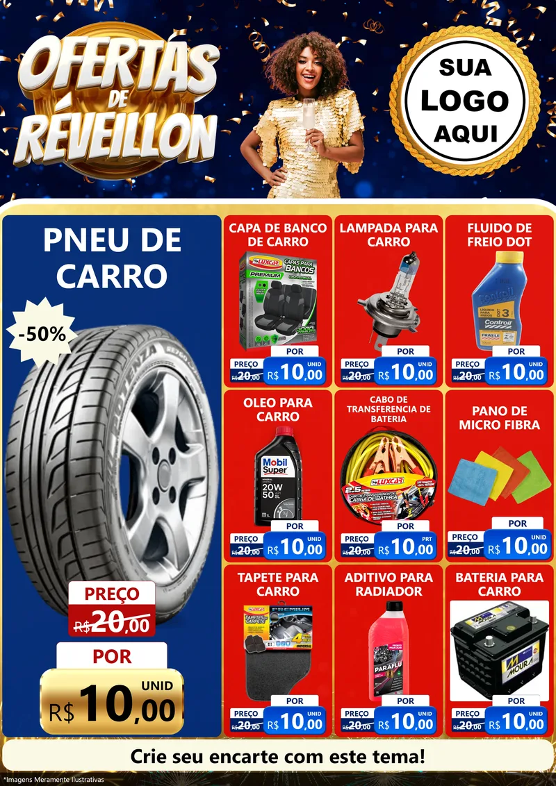 Modelo de Encarte para Encarte A4 Vertical com o tema Ofertas de Réveillon para Auto peças
