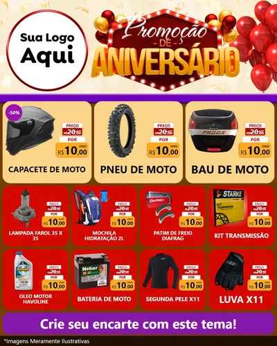 Modelo de Rede Social para Feed Instagram com o tema Promoção de Aniversário para Moto peças