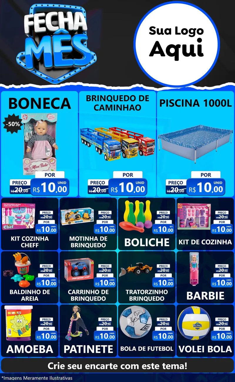 Modelo de Encarte para Encarte Grande com o tema Fecha Mês para Brinquedos