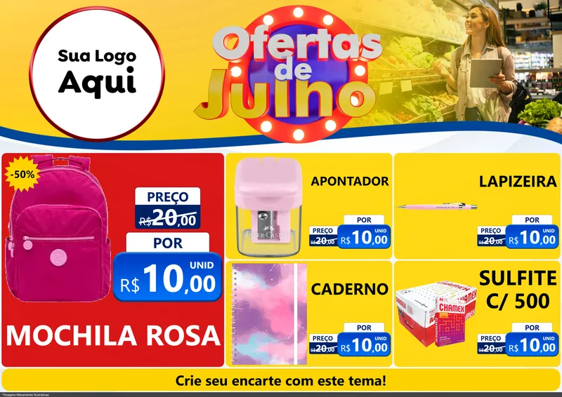 Modelo de Encarte para Encarte A4 Horizontal com o tema Ofertas de Julho para Papelaria