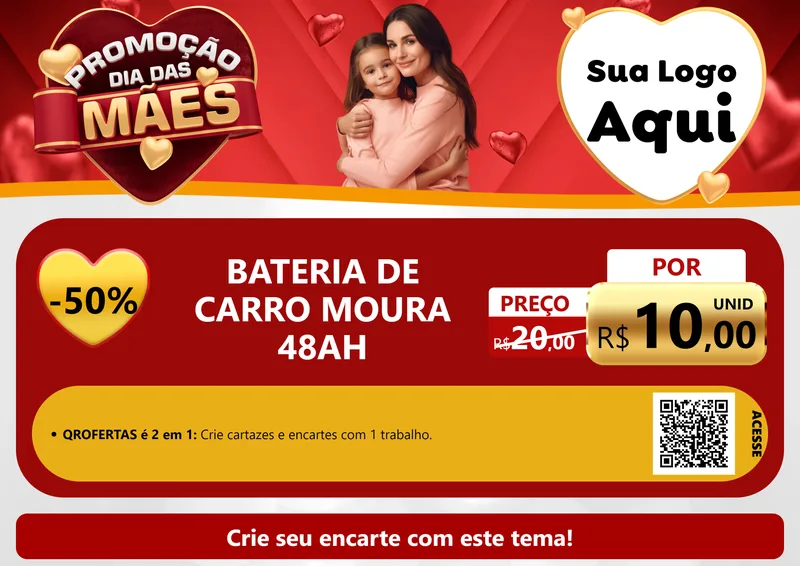Modelo de Cartaz para Cartaz A4 Horizontal com o tema Promoção Dia das Mães para Baterias Elétricas