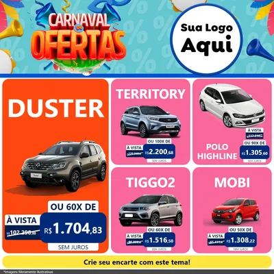 Modelo de Rede Social para Feed Facebook com o tema Carnaval de Ofertas para Concessionaria de Carros