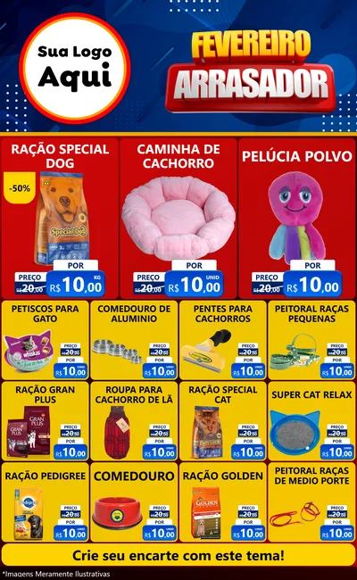 Modelo de Encarte para Encarte Grande com o tema Fevereiro Arrasador para Pet Shop