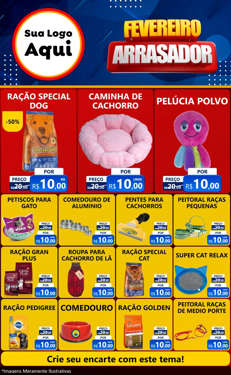 Modelo de Encarte para Encarte Grande com o tema Fevereiro Arrasador para Pet Shop