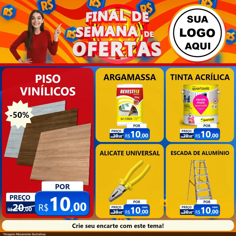 Modelo de Rede Social para Feed Facebook com o tema Final de Semana de Ofertas para Material para Construção