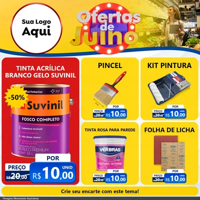 Modelo de Rede Social para Feed Facebook com o tema Ofertas de Julho para Tintas e Ferramentas