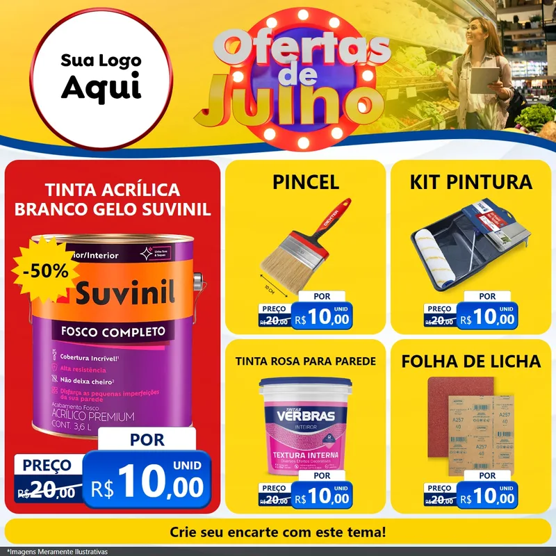Modelo de Rede Social para Feed Facebook com o tema Ofertas de Julho para Tintas e Ferramentas