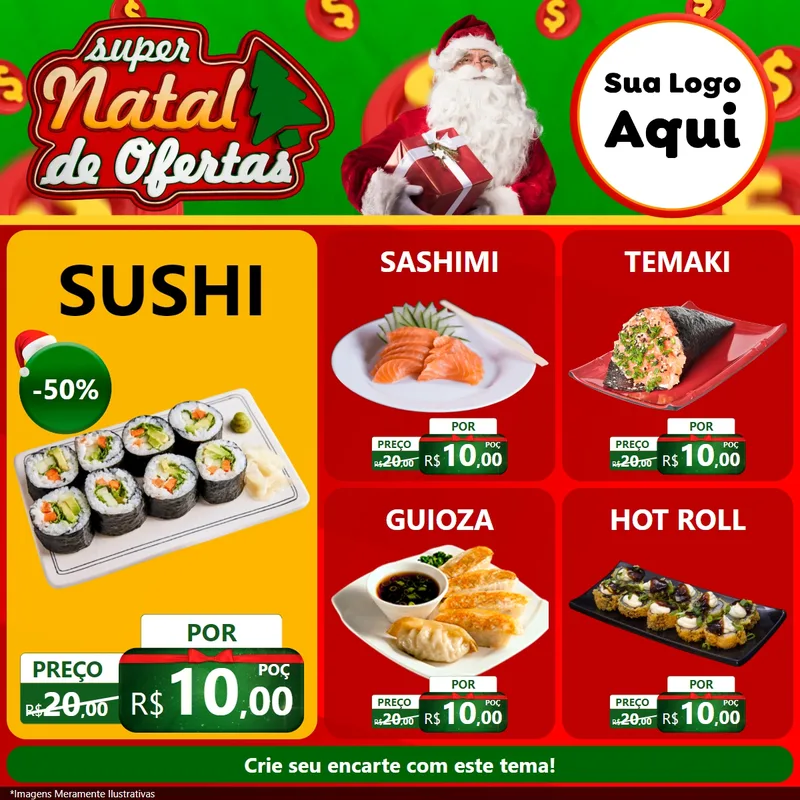Modelo de Rede Social para Feed Facebook com o tema Super Natal de Ofertas para Comida japonesa