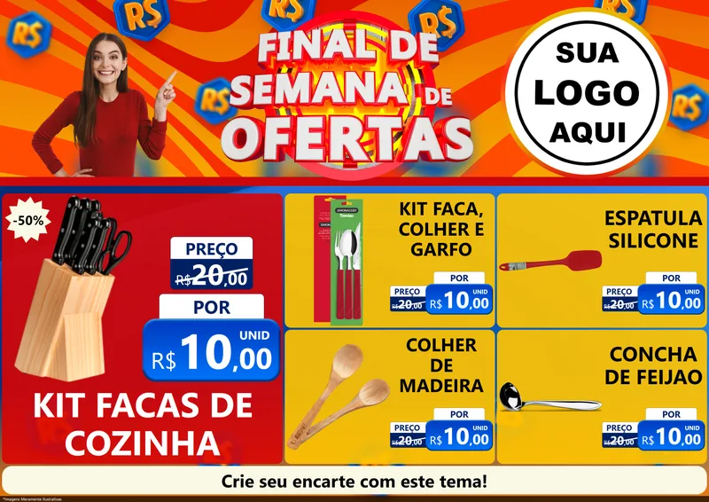 Modelo de Encarte para Encarte A4 Horizontal com o tema Final de Semana de Ofertas para Utilidades Domésticas