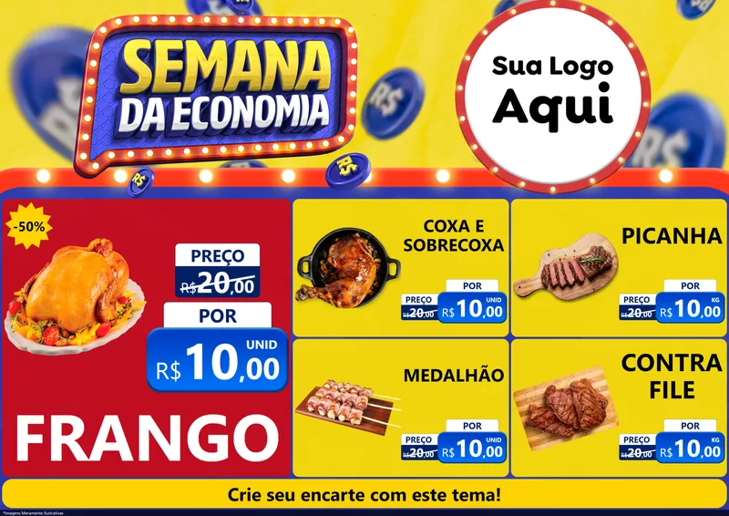 Modelo de Encarte para Encarte A4 Horizontal com o tema Semana da Economia para Assados