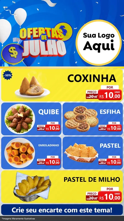 Modelo de TV para TV Vertical com o tema Ofertas de Julho para Salgadaria