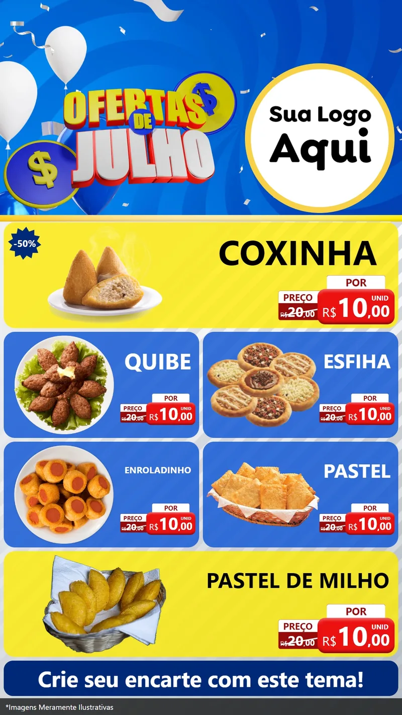 Modelo de TV para TV Vertical com o tema Ofertas de Julho para Salgadaria