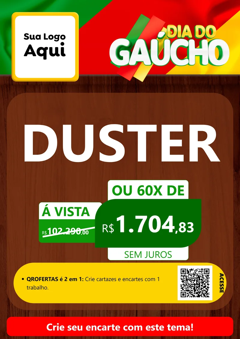 Modelo de Cartaz para Cartaz A4 Vertical com o tema Dia do Gaúcho para Concessionaria de Carros