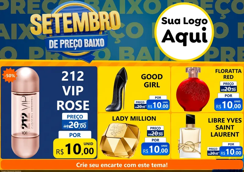 Modelo de Encarte para Encarte A4 Horizontal com o tema Setembro De Preço Baixo para Perfumes