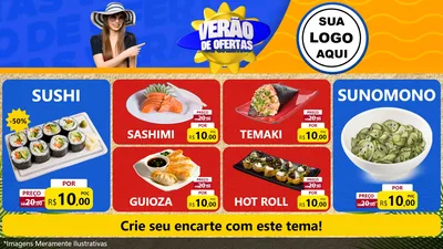 Modelo de TV para TV Horizontal com o tema Verão de Ofertas para Comida japonesa