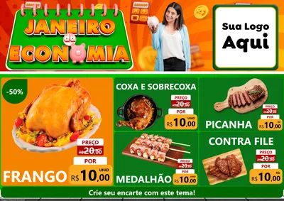 Modelo de Encarte para Encarte A4 Horizontal com o tema Janeiro da Economia para Assados