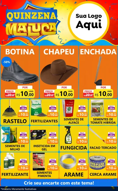 Modelo de Encarte para Encarte Grande com o tema Quinzena Maluca para Agropecuária