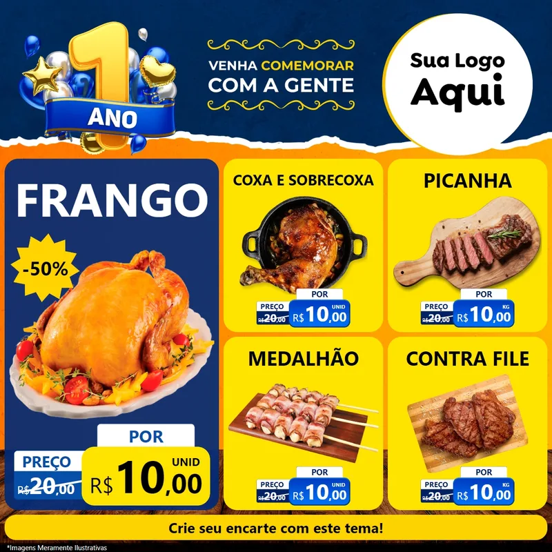 Modelo de Rede Social para Feed Facebook com o tema Um Ano de Aniversário para Assados