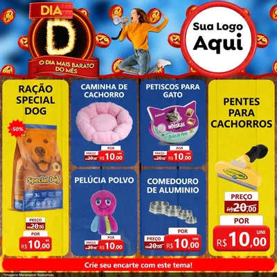Modelo de Rede Social para Feed Facebook com o tema Dia D - O Dia Mais Barato Do Mês para Pet Shop