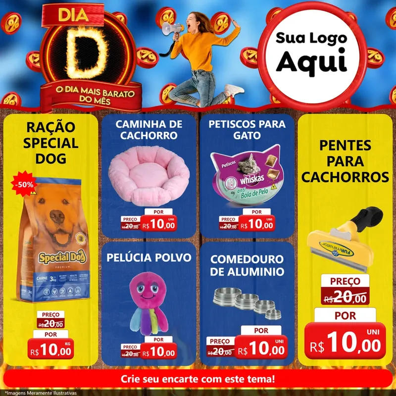 Modelo de Rede Social para Feed Facebook com o tema Dia D - O Dia Mais Barato Do Mês para Pet Shop