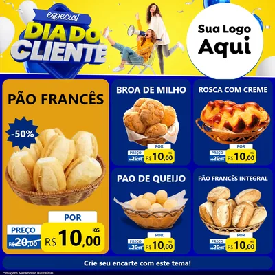 Modelo de Rede Social para Feed Facebook com o tema Especial Dia do Cliente para Padaria