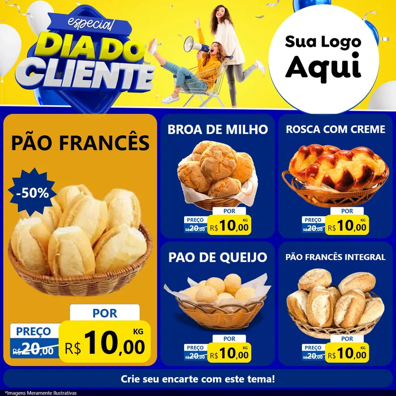 Modelo de Rede Social para Feed Facebook com o tema Especial Dia do Cliente para Padaria