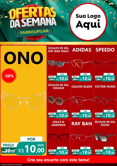 Modelo de Encarte para Encarte A4 Vertical com o tema Ofertas da Semana Farroupilha para Óticas