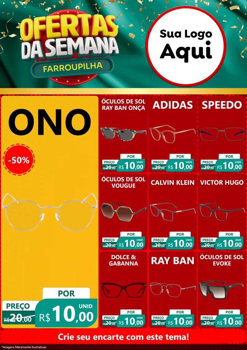 Modelo de Encarte para Encarte A4 Vertical com o tema Ofertas da Semana Farroupilha para Óticas