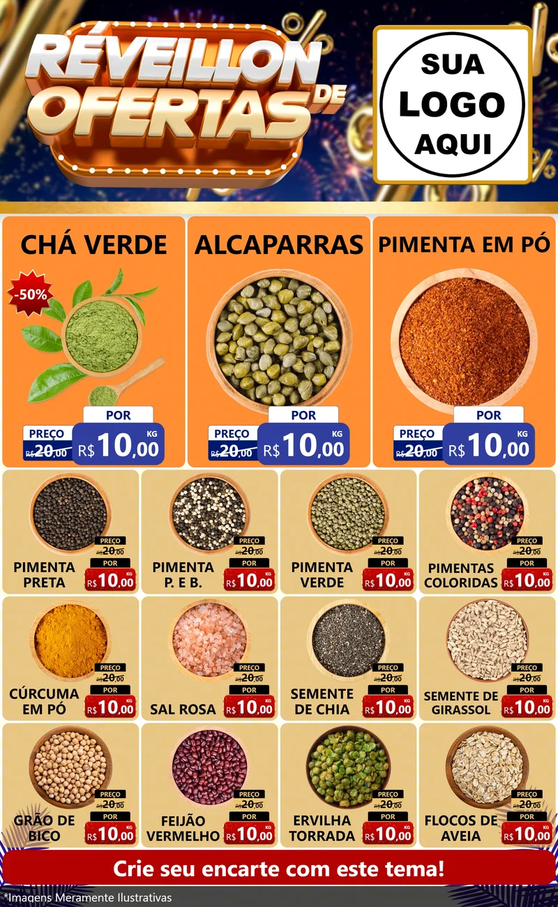 Modelo de Encarte para Encarte Grande com o tema Réveillon de Ofertas para Produtos Naturais