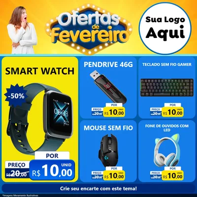 Modelo de Rede Social para Feed Facebook com o tema Ofertas de Fevereiro para Informática