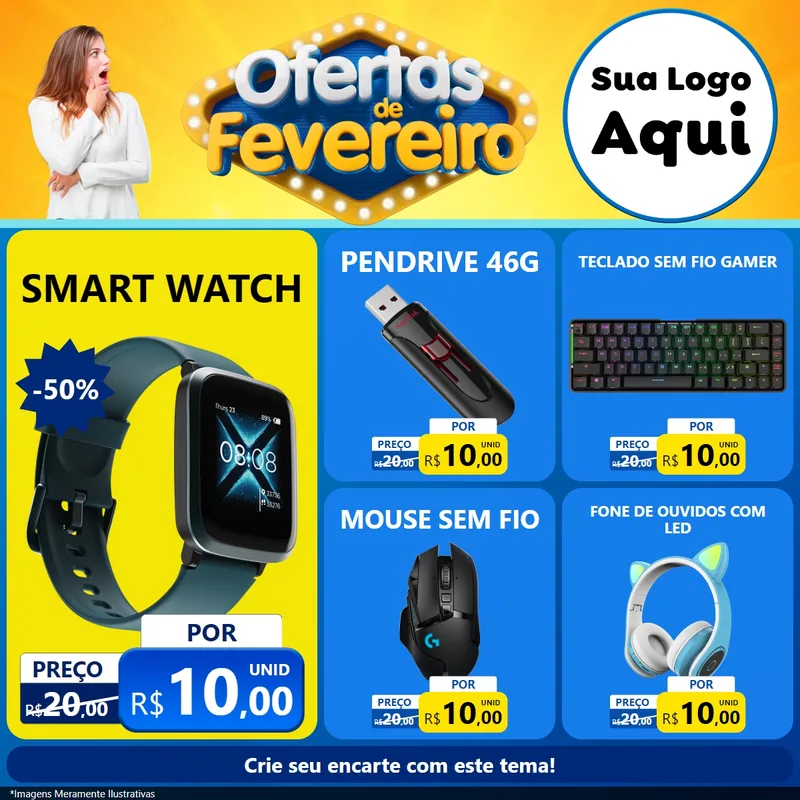 Modelo de Rede Social para Feed Facebook com o tema Ofertas de Fevereiro para Informática