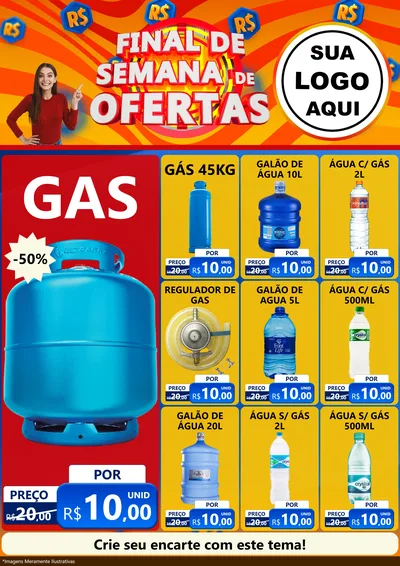 Modelo de Encarte para Encarte A4 Vertical com o tema Final de Semana de Ofertas para Água e gás