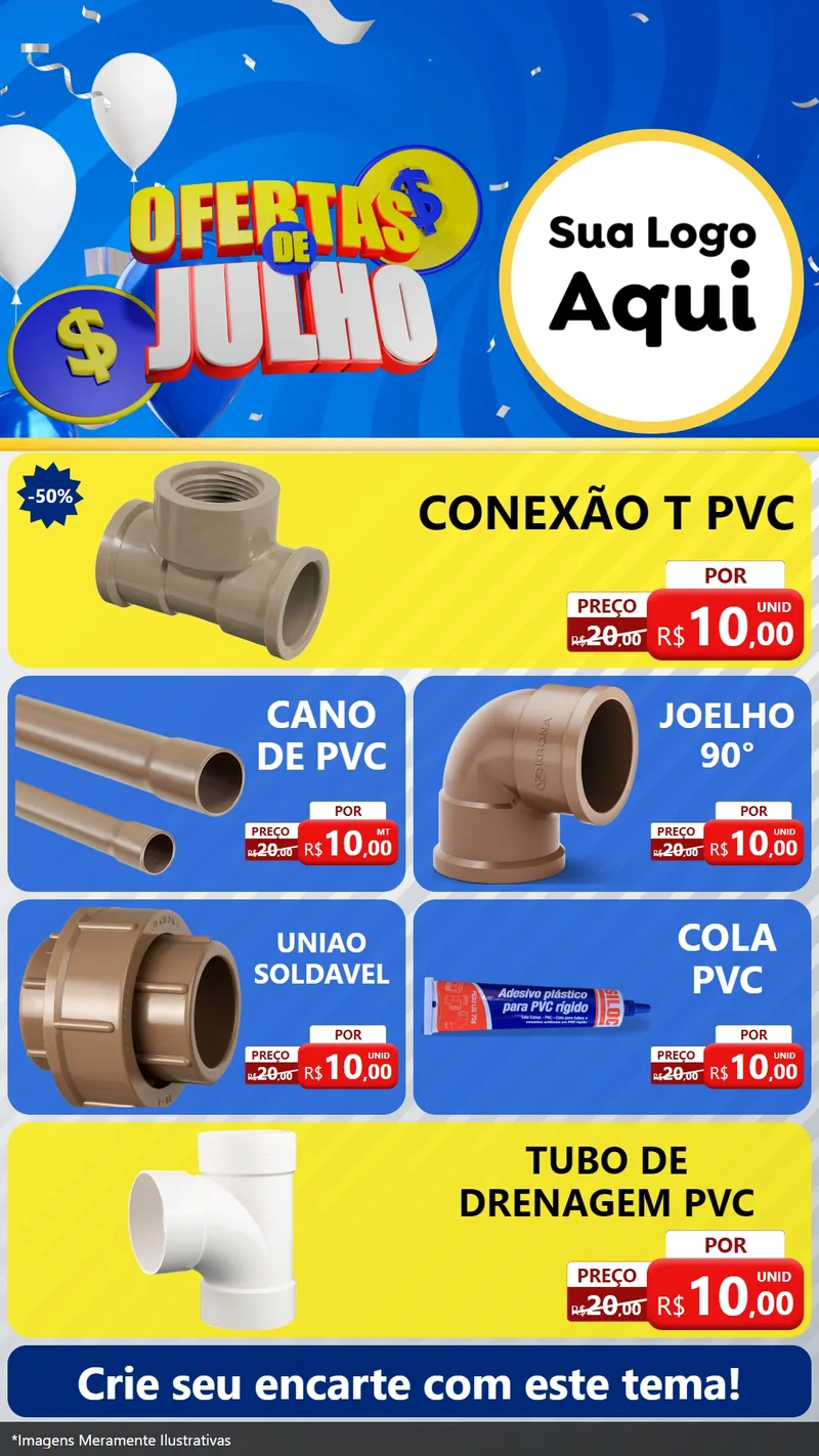 Modelo de TV para TV Vertical com o tema Ofertas de Julho para Tubos e conexões