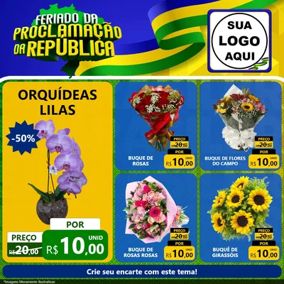 Modelo de Rede Social para Feed Facebook com o tema Feriado da Proclamação da República para Floricultura e jardim