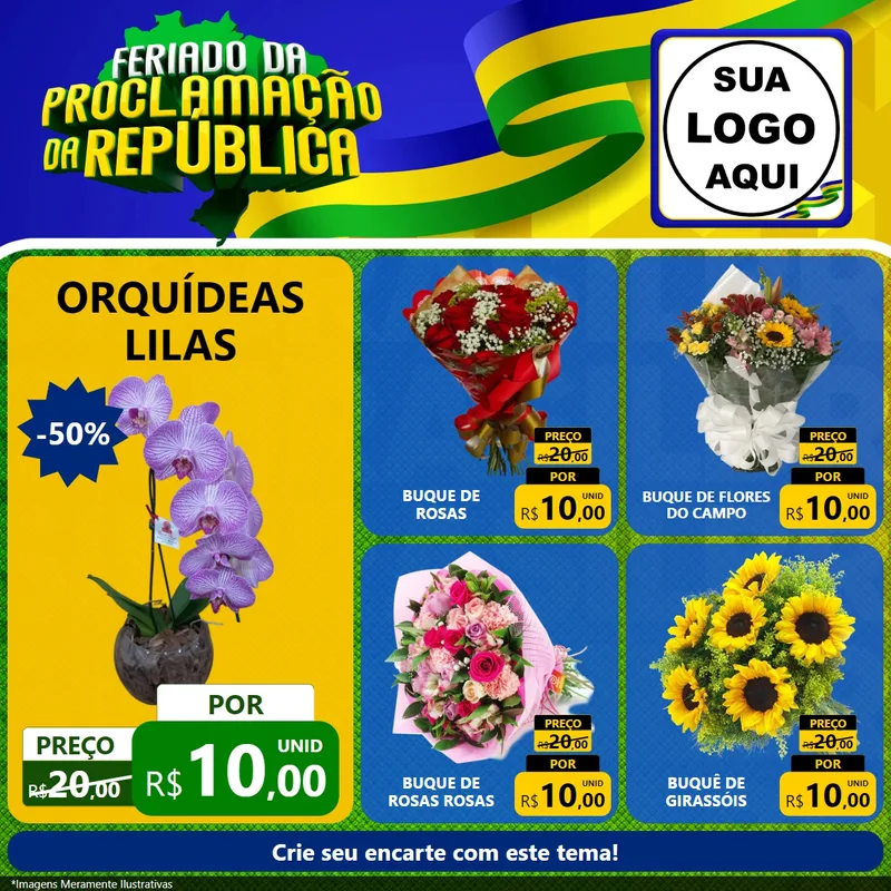 Modelo de Rede Social para Feed Facebook com o tema Feriado da Proclamação da República para Floricultura e jardim