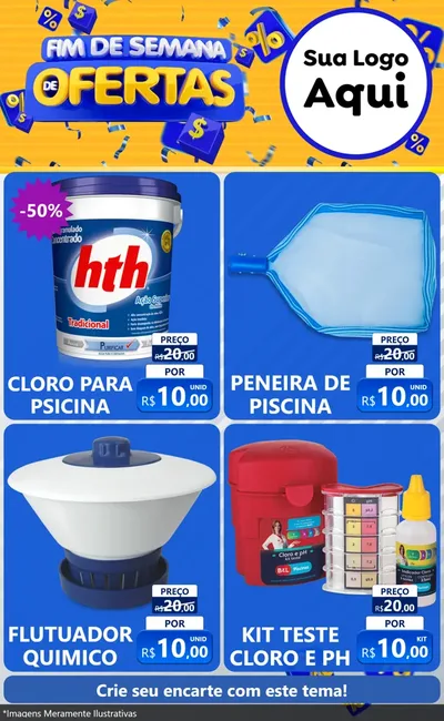 Modelo de Encarte para Encarte Grande com o tema Fim de Semana de Ofertas para Produtos para Piscina