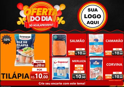 Modelo de Encarte para Encarte A4 Horizontal com o tema Oferta do Dia - Só hoje, Aproveite! para Peixaria